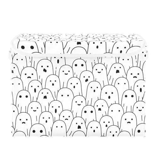 Halloween Ghosts Storage Bins with Lids and Carrying Handle,Foldable Storage Boxes Organizer Containers Baskets Cube with Cover for Home Bedroom Closet Office - color: Halloween Ghosts