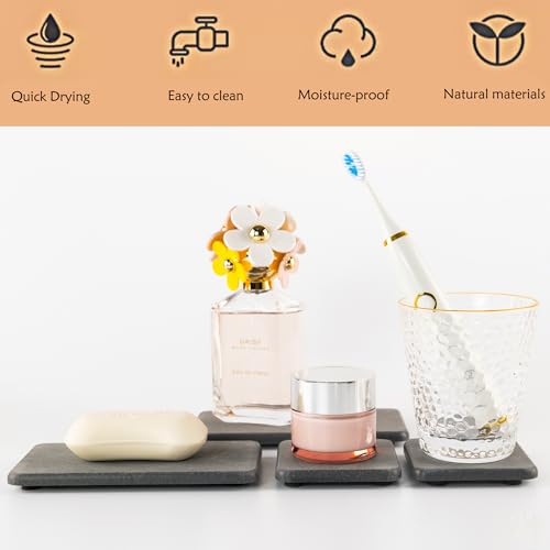 NiuYichee Set of 4 Water Absorbent Diatomite Coasters, Diatomaceous Earth Kitchen Soap Dish, Bathroom Trays, Water Absorbing Stone Used for Hand Soaps & Plants & Toiletries in The Modern Home - color: Set of 4 Dark Grey