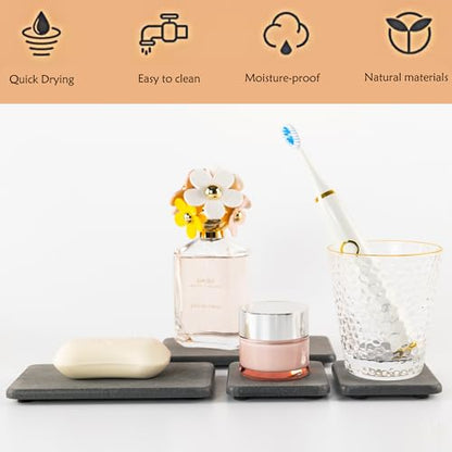 NiuYichee Set of 4 Water Absorbent Diatomite Coasters, Diatomaceous Earth Kitchen Soap Dish, Bathroom Trays, Water Absorbing Stone Used for Hand Soaps & Plants & Toiletries in The Modern Home - color: Set of 4 Dark Grey