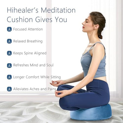 Hihealer Meditation Cushion, Traditional Tibetan Meditation Pillow Velvet Cover - Large Floor Cushion Seating for Adults - Yoga Buckwheat Bolster for Women、Moms - color: Restful Light Blues