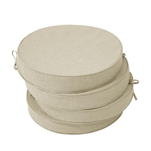 Outdoor Round Chair Cushions 15 Inch, Set of 4, Beige | Fade-Resistant, Water-Resistant, Bistro Chair Seat Pads for Porch Garden Balcony Patio Furniture Stools, Non-Slip Bottom - color: Beige, size: Dia. 15" 4 Pack