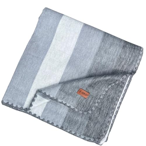 Alpaca Wool Throw Blanket, Grey Striped, 65 x 48 | Cozy, Ultra-Soft, Naturally Warm, Lightweight & Breathable, Non-Itchy - color: Grey Striped, size: Throw (48" x 65")