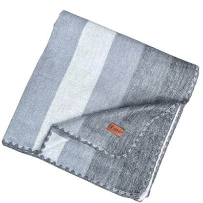 Alpaca Wool Throw Blanket, Grey Striped, 65 x 48 | Cozy, Ultra-Soft, Naturally Warm, Lightweight & Breathable, Non-Itchy - color: Grey Striped, size: Throw (48" x 65")