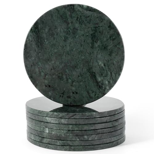 Marble Coasters, Round Modern Coaster Set of 8 for Drinks, 4" Stone Coaster Heat Resistant, Decorative Marble Coasters for Coffee Table Home Bar Decor, Gift Choice(Green) - color: 8 Pcs-green