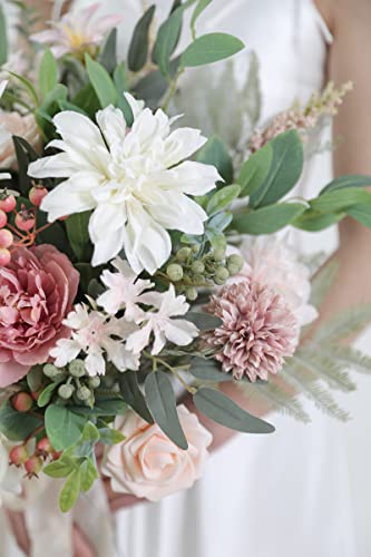 Serra Flora Artificial Greenery Stems Box Set,(Pack of 47pcs) with 9 Kinds of Faux Pink Green Filler for DIY Bridal Bouquets Wedding Floral Arrangement Table Centerpieces - color: Green & Pink