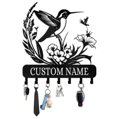 Personalized Metal Key Holder for Wall | Key Holder Wall Mount | Custom Name Bird Design Key Rack Hanger with Hooks | Key Rack Coat Rack | Key Hanger Wall Hanging for Kitchen Bedroom Office - color: 02 Bird