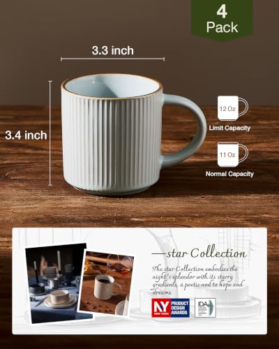 famiware Coffee Mug Set of 4, Star 12 oz Ceramic Mugs Cups Set with Handle | Stoneware Stackable Catering Cup for Coffee, Tea, Cappuccino, Latte, Microwave & Dishwasher Safe, Light Blue - color: Star-Light Blue, size: 4 Count (Pack of 1)