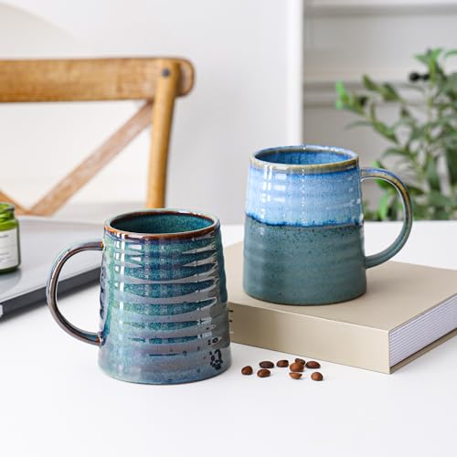 Mkour 23oz Extra Large Ceramic Coffee Mugs, Handmade Cup, Big Tea Cups with Large Handle for Office and Home, Microwave and Dishwasher Safe (Blue Grey) - color: Blue Grey