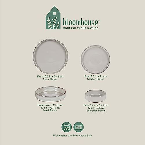 Two Time Oprah's Favorite Things Winner - Santorini Mist Double Bowl Terracotta Reactive Glaze Plates and Bowls Dinnerware Set - Moonstone White, Service for Four (16pcs) - color: Moonstone White