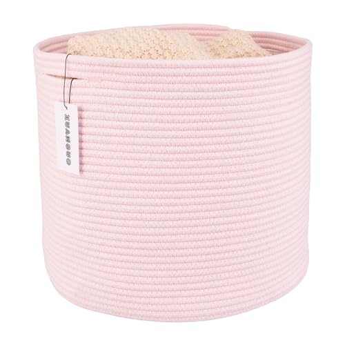 XUANGUO Cotton Rope Basket For Girls Kids 16”X14” pink | Baby Laundry Baskets, Blanket Basket, Nursery Bin; Round Woven Basket Organizer for Toy Storage, Blankets, Shoes and Clothes - color: pink