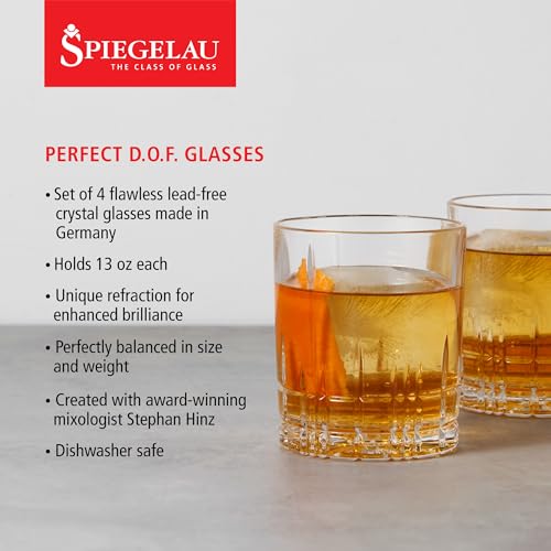 Spiegelau Perfect Serve Double Old Fashioned Glasses Set of 4 – Heavy Base Crystal Whiskey Glasses for Scotch, Bourbon & Cocktails – Lead-Free Crystal Tumbler Set - style: D.O.F.
