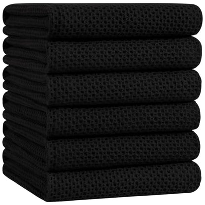 Homaxy 100% Cotton Oversized Waffle Weave Kitchen Towels 6-Pack, Black | 20 x 28 Inches, Ultra Soft Absorbent Dish Towels, Quick Drying Large Cleaning Towels - color: Black, size: 20 X 28 - 6 Pack