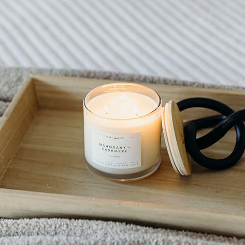 Mahogany & Cashmere 3 Wick Scented Candle - 43 Hour Burn | Made in the USA Luxury Clean Soy Wax Candles - Long Lasting Large Glass Jar Candle for Home - 3 Wicks - 14.9oz - color: Mahagony + Cashmere