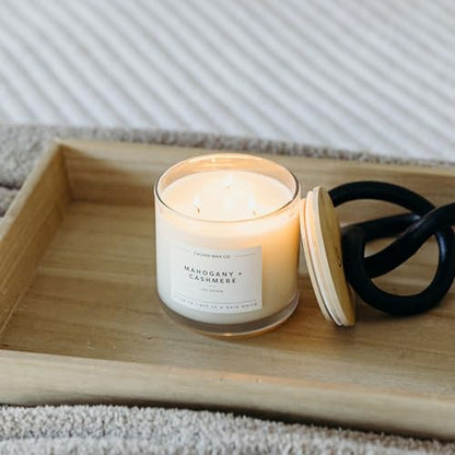 Mahogany & Cashmere 3 Wick Scented Candle - 43 Hour Burn | Made in the USA Luxury Clean Soy Wax Candles - Long Lasting Large Glass Jar Candle for Home - 3 Wicks - 14.9oz - color: Mahagony + Cashmere