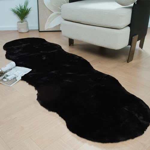 Latepis Black Area Rugs Runners 2x6 Faux Rabbit Fur Fluffy Shag Rug Washable Furry Rug for Living Room Bedroom Nursery Floor Rugs Room Carpet Sheepskin - color: Black, size: 2' x 6' (Accent)