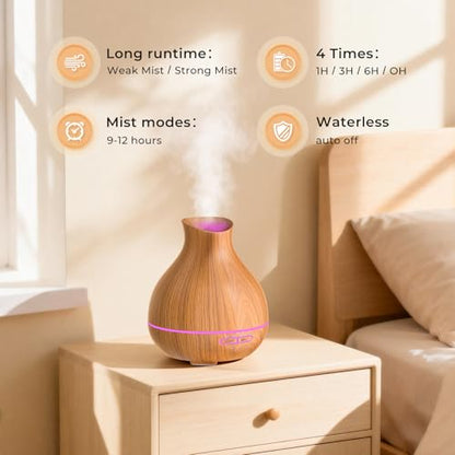 Aromatherapy Essential Oil Diffuser 550ml 12 Hours Wood Grain Aroma Diffuser with Timer Cool Mist Humidifier for Large Room, Home, Baby Bedroom, Waterless Auto Shut-off,7 Colors Lights Changing - color: Brown