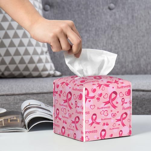 Breast Cancer Awareness Tissue Box Cover Square,Ribbons and Hearts Tissue Box Holder Waterproof Leather Facial Paper Organizer Dispenser for Bathroom Home Car Nightstand Vanity Desk - color: Color-17