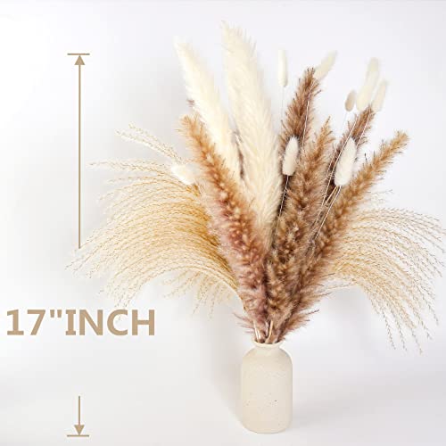 Natural Dried Pampas Grass Decor, 100 PCS Pampas Grass Contains White Bunny Tails Dried Flowers, Reed Grass Bouquet for Wedding Boho Flowers Home Table Decor, Rustic Farmhouse Party (17”) - size: 100PCS-B