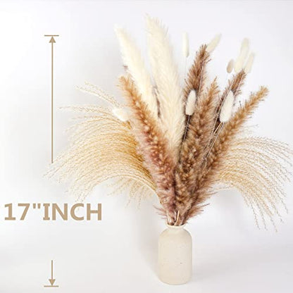 Natural Dried Pampas Grass Decor, 100 PCS Pampas Grass Contains White Bunny Tails Dried Flowers, Reed Grass Bouquet for Wedding Boho Flowers Home Table Decor, Rustic Farmhouse Party (17”) - size: 100PCS-B