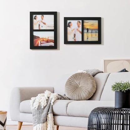 5x7 2-Opening Collage Frame Black Wood | Two 5x7 openings, shatter-resistant glass, tabletop & wall mount - size: 5x7 - 2 Opening