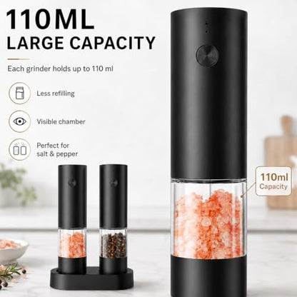 Automatic Electric Salt And Pepper Grinder Set Rechargeable Pepper Shakers | Electric Salt And Pepper Mill with Adjustable Coarseness, Upgraded large capacity, Kitchen Appliances Gifts for Women Men
