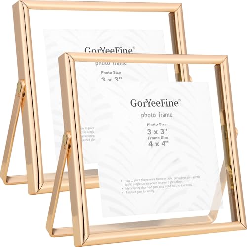 Gold 4x4" Floating Frame 2 Pack for Picture 3x3'',Adjustable Tabletop/Shelf floating Photo Frame 3x3'',Classy Metal Gift Frames for Wedding,Thanksgiving,Christmas,Birthady,Home or Office Decor. - color: Gold, size: 4x4''For 3x3''2PK