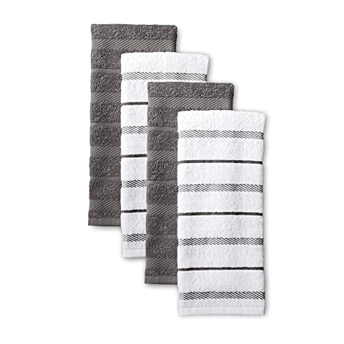 KitchenAid Albany Kitchen Towel 4-Pack Set, Charcoal Grey/White, 16"x26" - color: Charcoal Grey, size: 16"x26"