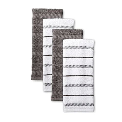 KitchenAid Albany Kitchen Towel 4-Pack Set, Charcoal Grey/White, 16"x26" - color: Charcoal Grey, size: 16"x26"