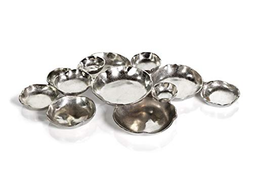 Zodax Cluster of 12 Round Serving Bowls Nickel Base 26" x 15" x 2.75" - color: Silver, size: 26" x 15" x 2.75"