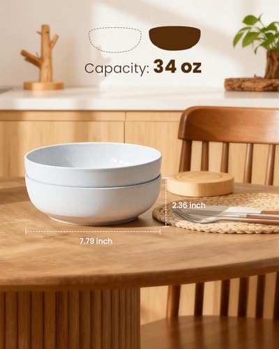 Pasta Bowls Set of 4, 34oz Speckled Ceramic Bowls Set for Serving Salad, Pasta, Soup, Dinner, 8" Wide and Deep Bowls, Dishwasher & Microwave Safe, Matte Terracotta Base (Gray White) - color: Gray White, size: 4pcs