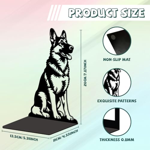 5.3"x4.3"x7.9" Metal Bookends, Heavy Duty Book Ends for Shelves | German Shepherd Theme Cast Iron Book Supports, 1 Pair Decor Stoppers for Desk, Library, Office & Home Shelves - style: German Shepherd