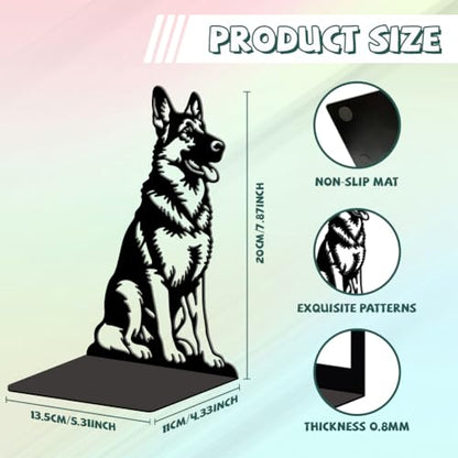 5.3"x4.3"x7.9" Metal Bookends, Heavy Duty Book Ends for Shelves | German Shepherd Theme Cast Iron Book Supports, 1 Pair Decor Stoppers for Desk, Library, Office & Home Shelves - style: German Shepherd