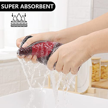 Homaxy 100% Cotton Check 8 Pack Dish Cloths, 12" x 12", Black & Red | Waffle Weave, Plaid, Super Soft and Absorbent Dish Rags, Quick Drying, Multi-Purpose - color: Black & Red, size: 12 x 12 - 8 Pack