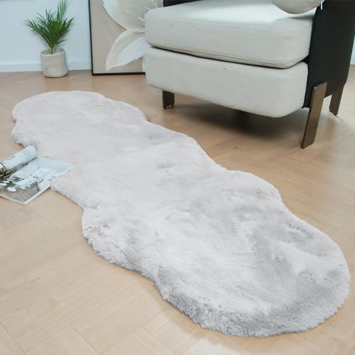 Latepis Grey Rugs for Bedroom 2x6 Furry Runner Rugs Faux Fur Washable Fluffy Rabbit Shag Rug for Living Room Nursery Kids Rug Room Decor Sheepskin - color: Grey, size: 2' x 6' (Accent)