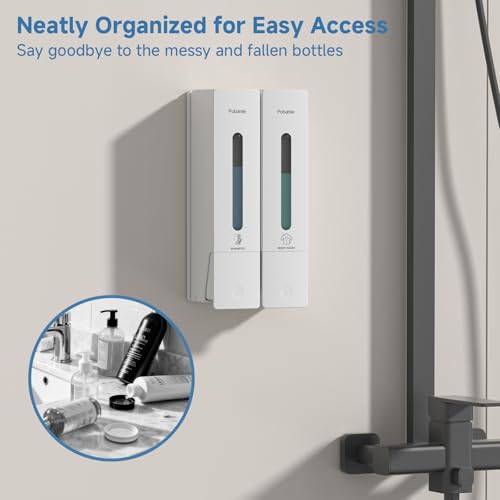 Shampoo Dispenser for Shower - Shower Soap Dispenser Wall Mounted No Drill - Shampoo Body Wash Dispenser 2 Chamber - Easy Install for Bathroom Hotel White 800ml - color: White 2 Chamber