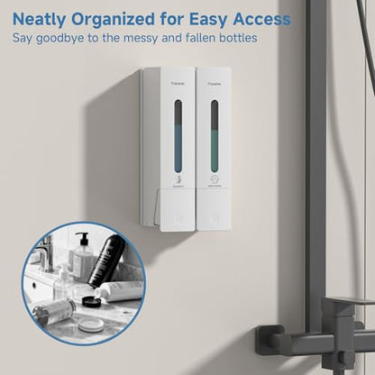 Shampoo Dispenser for Shower - Shower Soap Dispenser Wall Mounted No Drill - Shampoo Body Wash Dispenser 2 Chamber - Easy Install for Bathroom Hotel White 800ml - color: White 2 Chamber