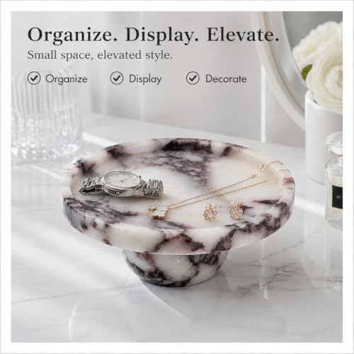 Marble Pedestal Tray, One-of-a-Kind Marble Veining, Decorative Display Riser for Coffee Table, Bathroom Vanity & Kitchen Counter, Stand for Candles, Perfume & Jewelry, Timeless Luxury