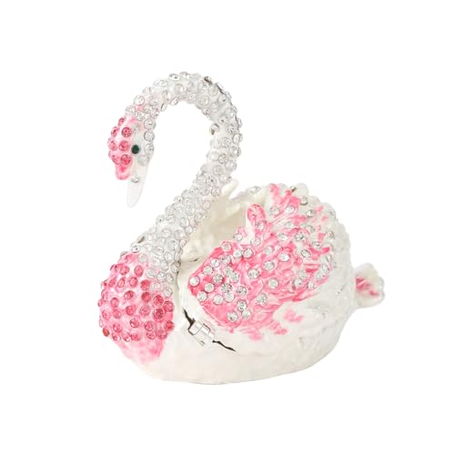 White Pink Swan Jewelry Trinket Boxes Hinged Enamel Hand-Painted Animal Collectible Figurines Craft Gift for Home Decor - color: White Pink