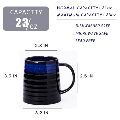 Mkour 23oz Extra Large Ceramic Coffee Mugs, Handmade Cup, Big Tea Cups with Large Handle for Office and Home, Microwave and Dishwasher Safe (Sky Blue) - color: Sky Blue