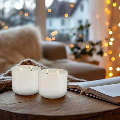 2-Pack Citronella Candles in White Ceramic Jars - 2 Cotton Wicks, Citronella Oil with Elegant White Pillar Design Perfect for Outside Patio, Camping & Garden, Summer Gifts for Indoor Home - color: White