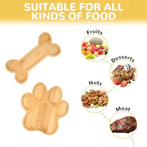Bamboo Paw Shaped Tray Set - Cute Dog Paw & Bone Serving Tray with Grooves, Animal Themed Bone Shaped Party Supplies, Wood Candy Dish Bowl Gifts for Dog and Cat Lovers