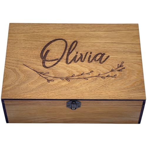Wooden Keepsake Memory Decorative Box - Personalized Christmas Gift for Wedding, Men, Mens, Kids for Keep Memories for Him Her Boyfriend Girlfriend Brother Sister Best friends Couple, Bride, Groom - color: Oak