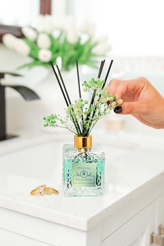 Reed Diffuser Set - Eucalyptus Mint Oil, Oil Diffuser Sticks, Bathroom Diffuser, Bathroom Decor, 200ml with Preserved Flowers - PEANÄK - size: 6.7 Ounce/1pack