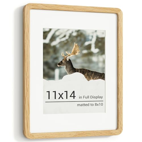 RICHFOCUS 11x14 Picture Frame, Solid Oak Wood Photo Frame with Double Tenon Rounded Corner & Chamfered Curved Edge, 11 by 14 Wooden Frame Matted to 8x10 Photos, Diploma Certificate Document Frame - color: Oak, size: 11x14