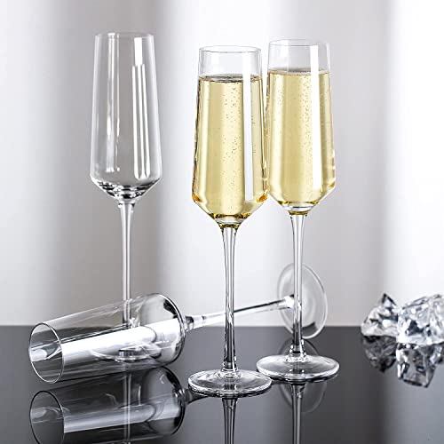 Champagne Flutes-Hand Blown Crystal Glasses Set of 4, 8oz, Elegant | Premium Lead-Free Crystal Champagne Flutes Glass, Ideal Gift for Wedding, Anniversary, Shower Party Supplies, Classic, Clear - color: Champagne