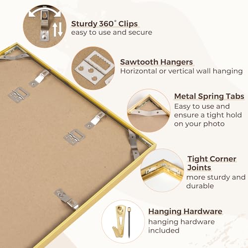 RICHFOCUS 27x40 inch Poster Frame Gold|27 x 40 Large Picture Frame Matted to 24x36|Metal Aluminum 40x27 Art Frame for Wall with Tempered Glass Wall Hooks Included, 1 Pack - color: Gold, size: 27x40-1P-Tempered Glass