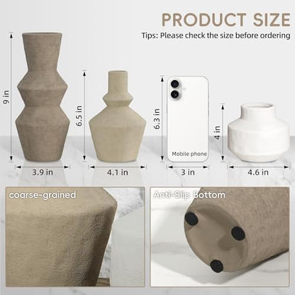 DREAMLOOM Modern Modern Ceramic Vase Set of 3, Classic | Funnel Shaped, Farmhouse Rustic, Pampas Grass, Home Decor, Living Room Bedroom Kitchen Shelf Centerpiece - color: Antique Bronze - Funnel-shaped