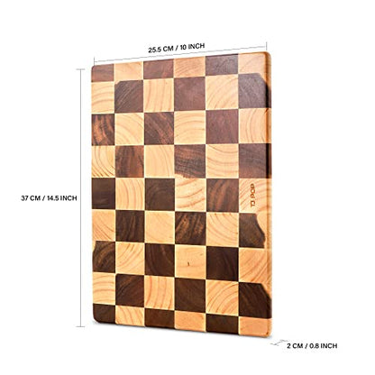 End Grain Wooden Cutting Board, Checkered Chopping Board for Kitchen, Reversible Serving Board for Cheese, Bread & Fruits, 14.5 x 10 x 0.8 Inch - color: Rectangle checkerboard