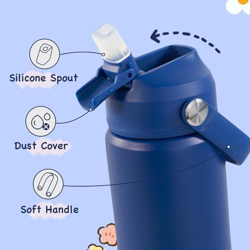 Kerilyn 12oz Kids Water Bottle, Stainless Steel Insulated Water Bottle, Toddler Cup with Straws Leak-Proof, Kids Water Bottles for School Boys Girls, BPA Free, Blue - color: Blue