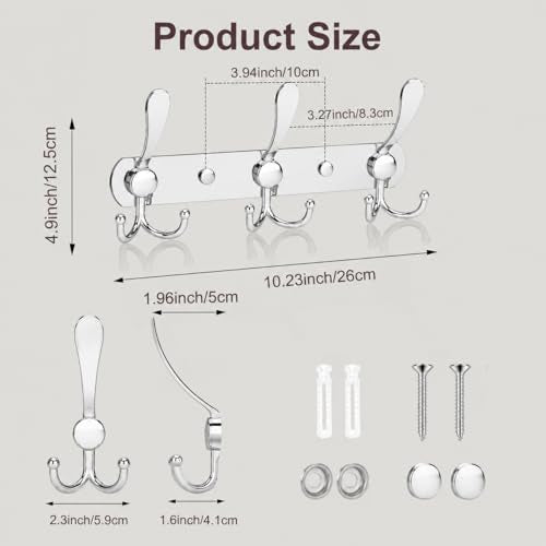 YUNISS Coat Rack Wall Mounted，3 Tri Stainless Steel Coat Hook for Coat Hat Robes Towel in Mudroom Entryway (Sliver, 1 Pack 3 Hook) - color: Sliver, size: 1 Pack 3 Hook